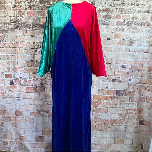 Vintage Keyloun Dress Velour Colorblock Maxi Sz OS - Picture 8 of 11